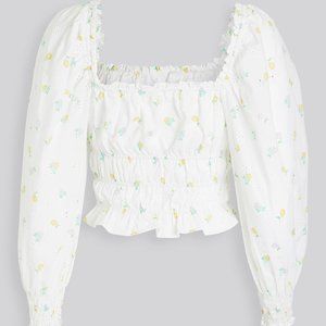 For Love and Lemons Cute Floral White Top with Ruffles. Size Medium.